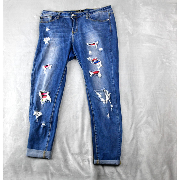 Judy Blue Jeans Womens 15/32 (35x27) Skinny Fit Distressed Blue Denim - Picture 1 of 13